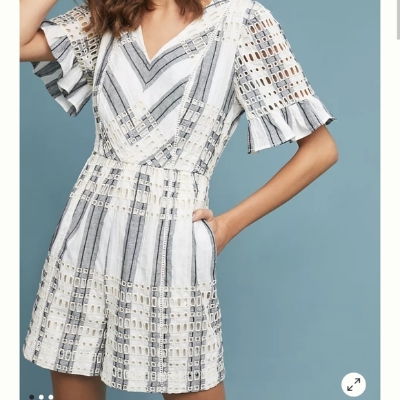 ANTHROPOLOGIE ett:twa striped eyelet romper 2 small - Picture 15 of 16
